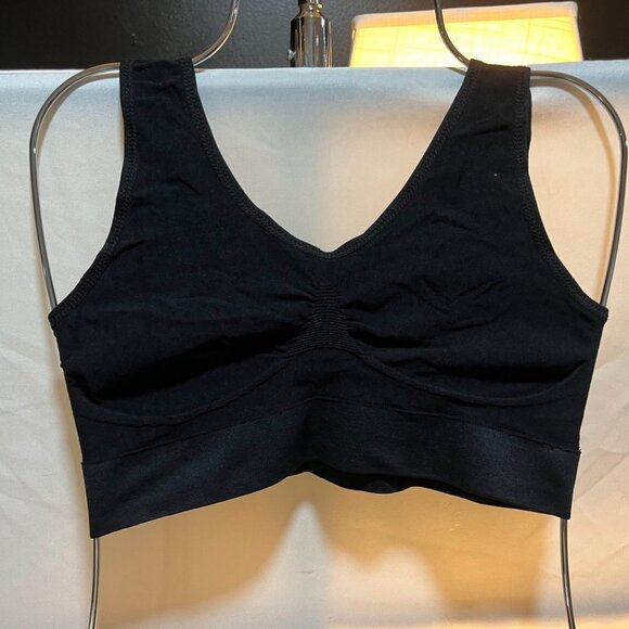 Seamless Scoop Neck Wireless Stretch Comfort Bra Top Black Lounge Wear - Picture 5 of 7